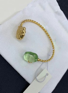 欧美简约金色麻花链条手镯贝壳造型镶透明亚克力手镯黄铜材质手饰