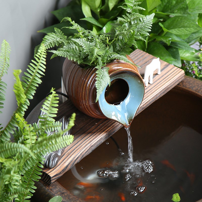 陶罐流水过滤增氧鱼缸配件加湿器古法大尺寸循环庭院花园造景DIY