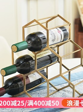 古铜色红酒架 客厅餐桌酒柜装饰品摆件欧式创意样板间红酒架装饰