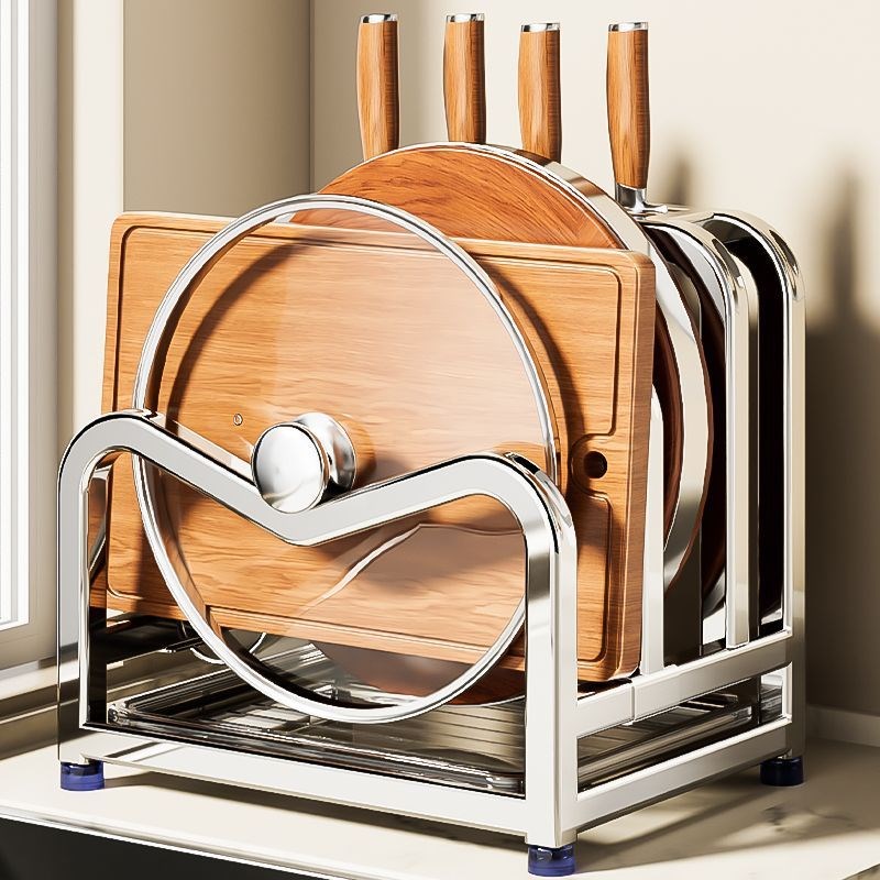 加厚304不锈钢砧板锅盖置物架菜板案板放置架厨房刀锅铲一体刀架