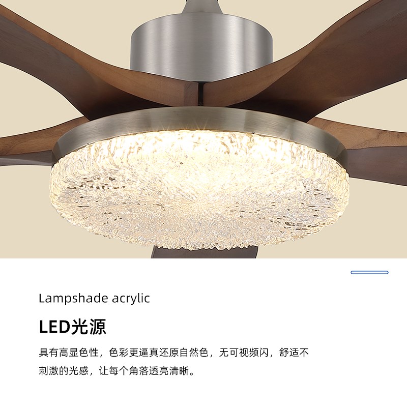 中古风扇灯2025新款轻奢冰晶树脂高级感复古胡桃木餐厅客厅吊扇灯