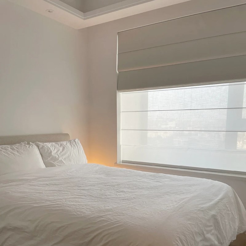 双层罗马帘日夜全遮光日式棉麻窗帘卧室客厅书房电动智能升降卷帘