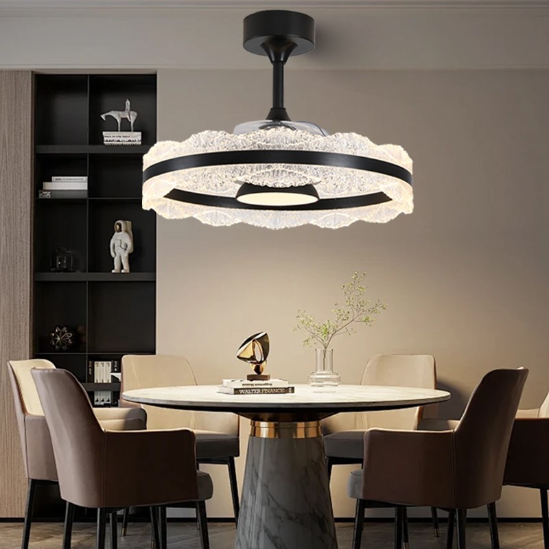 餐厅风扇灯2025新款一体吊灯现代简约意式轻奢卧室吊扇灯家用电扇