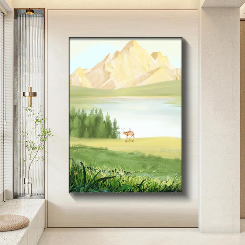 新款客厅装饰画玄关挂画轻奢壁画落地喷绘铝合金框数字油画