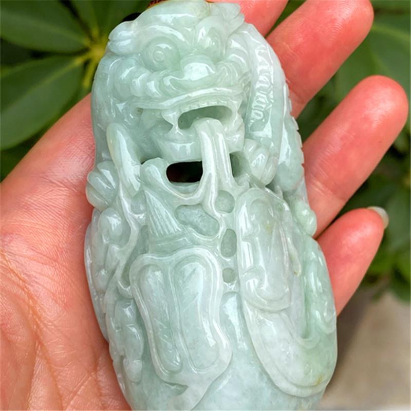 缅甸玉翡翠A货貔貅手把件 翠玉镂空雕刻神兽金钱如意休闲把玩摆件