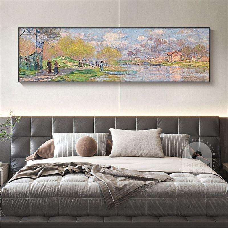 奶油风卧室装饰画北欧风横版温馨海景主人房房间壁画主卧床头挂画