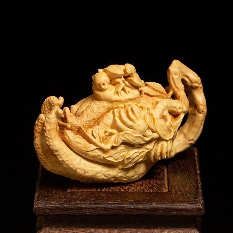黄杨木佛手瓜把把壶手把件实木雕刻工艺品桌面茶宠摆件家居装饰品