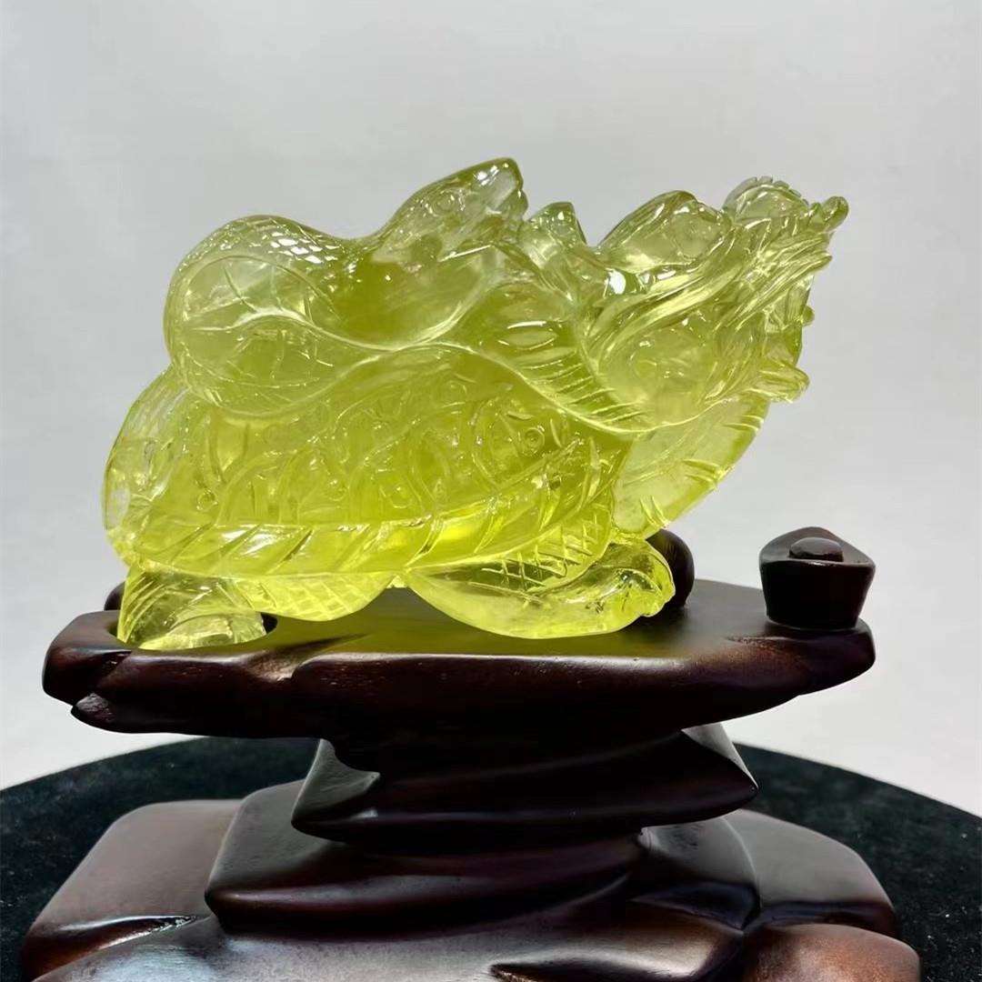 天然黄水晶精雕玄武龙龟雕刻龙龟貔貅 水晶发晶龙龟黄晶原石摆件