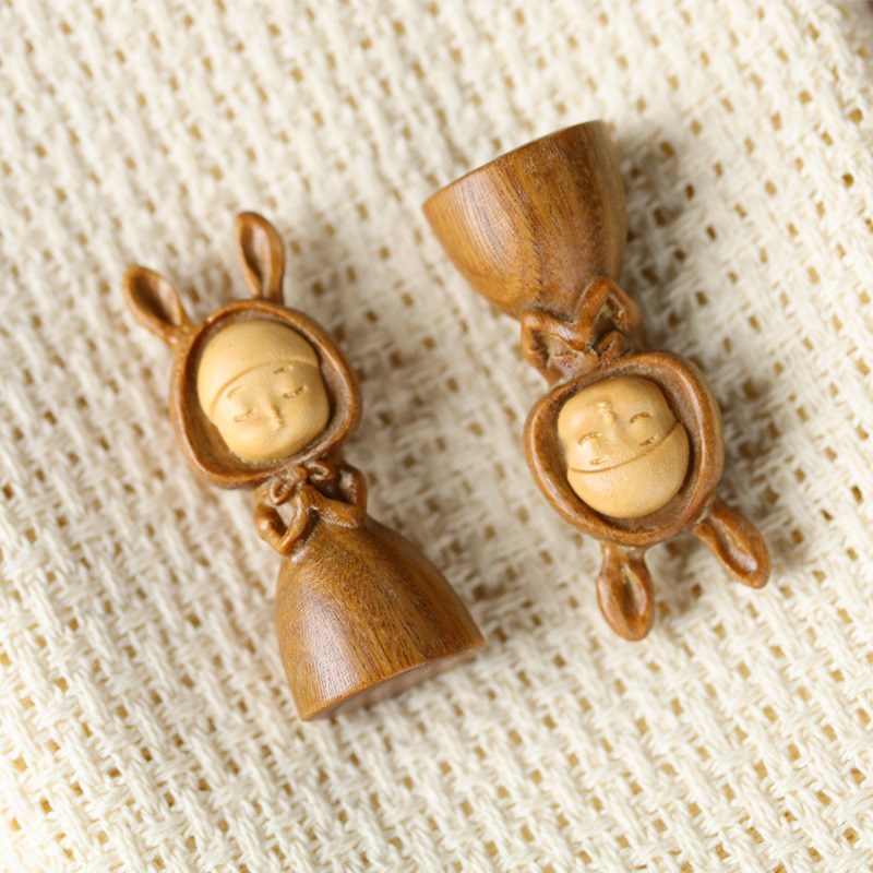 天然绿檀木生肖兔雕刻梦境兔diy汽车挂件钥匙扣手机链吊坠配饰