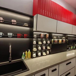 亚克力背板发光厨房置物架带灯铝合金收纳架台面金属调味架铝板柜