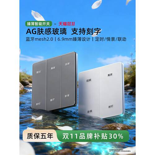【支持刻字】智能开关AG肤感玻璃臻薄单火语音双控制APP蓝牙mesh2