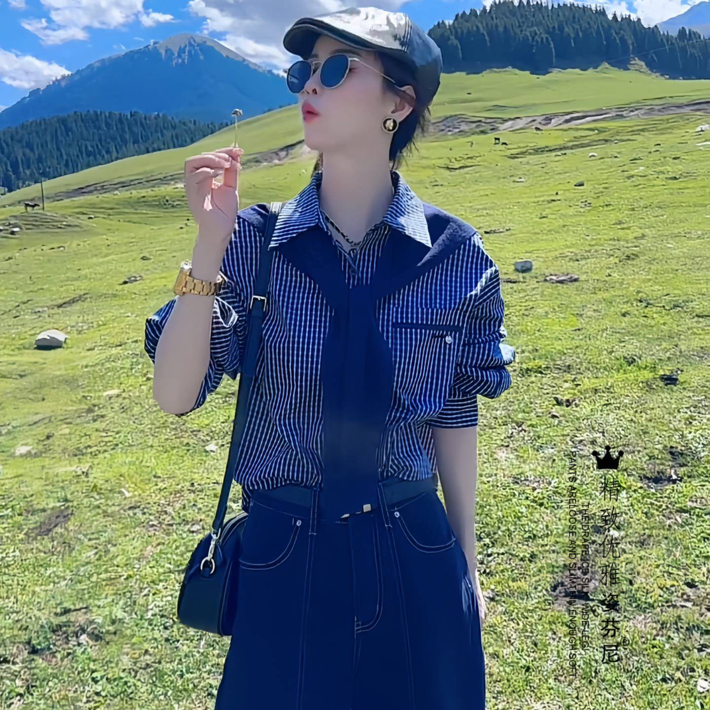 时尚条纹长袖衬衫女早秋新款洋气减龄衬衣百搭宽松遮肚子休闲上衣