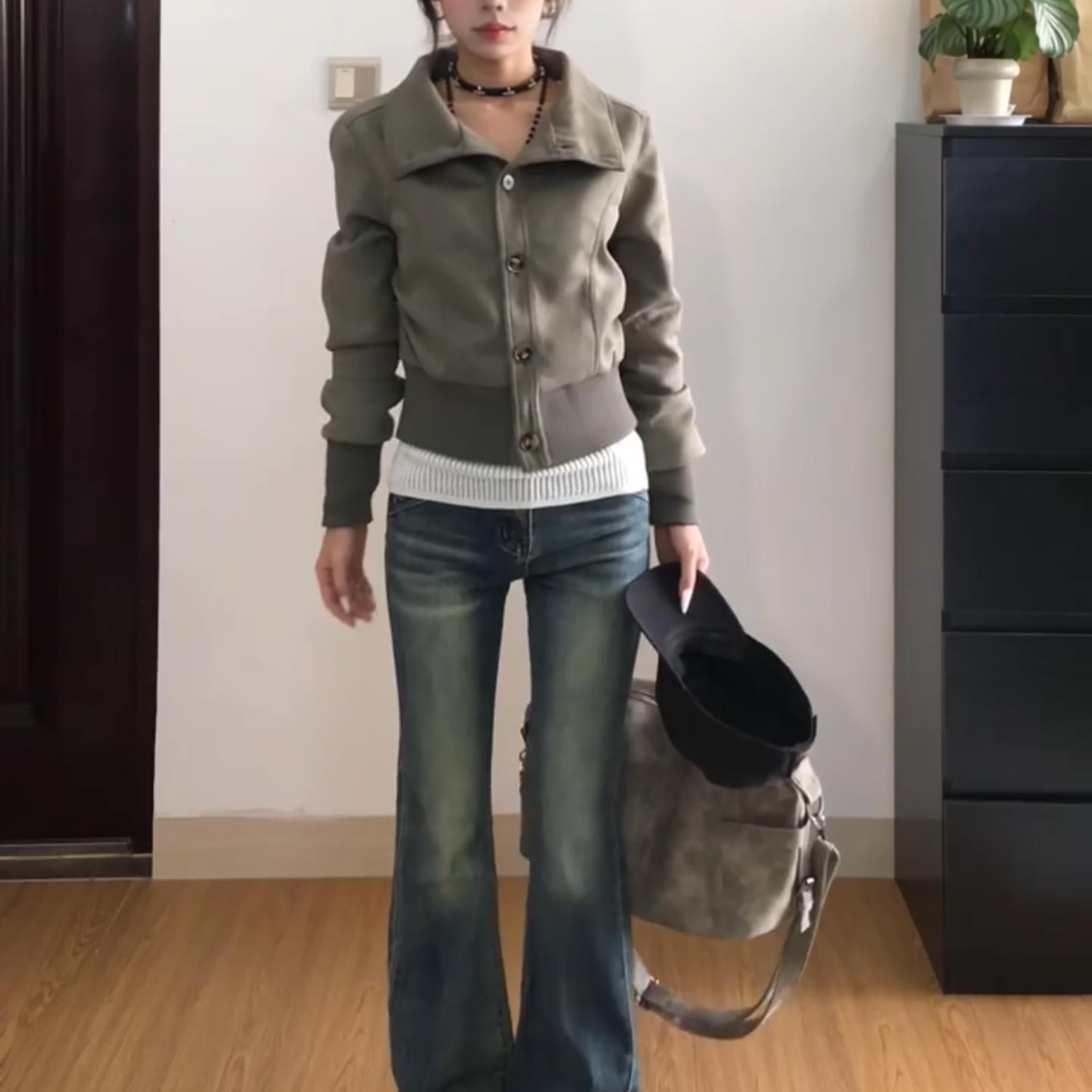 早秋外套女2025新款气质高级感短款立领收腰显瘦麂皮绒夹克上衣潮