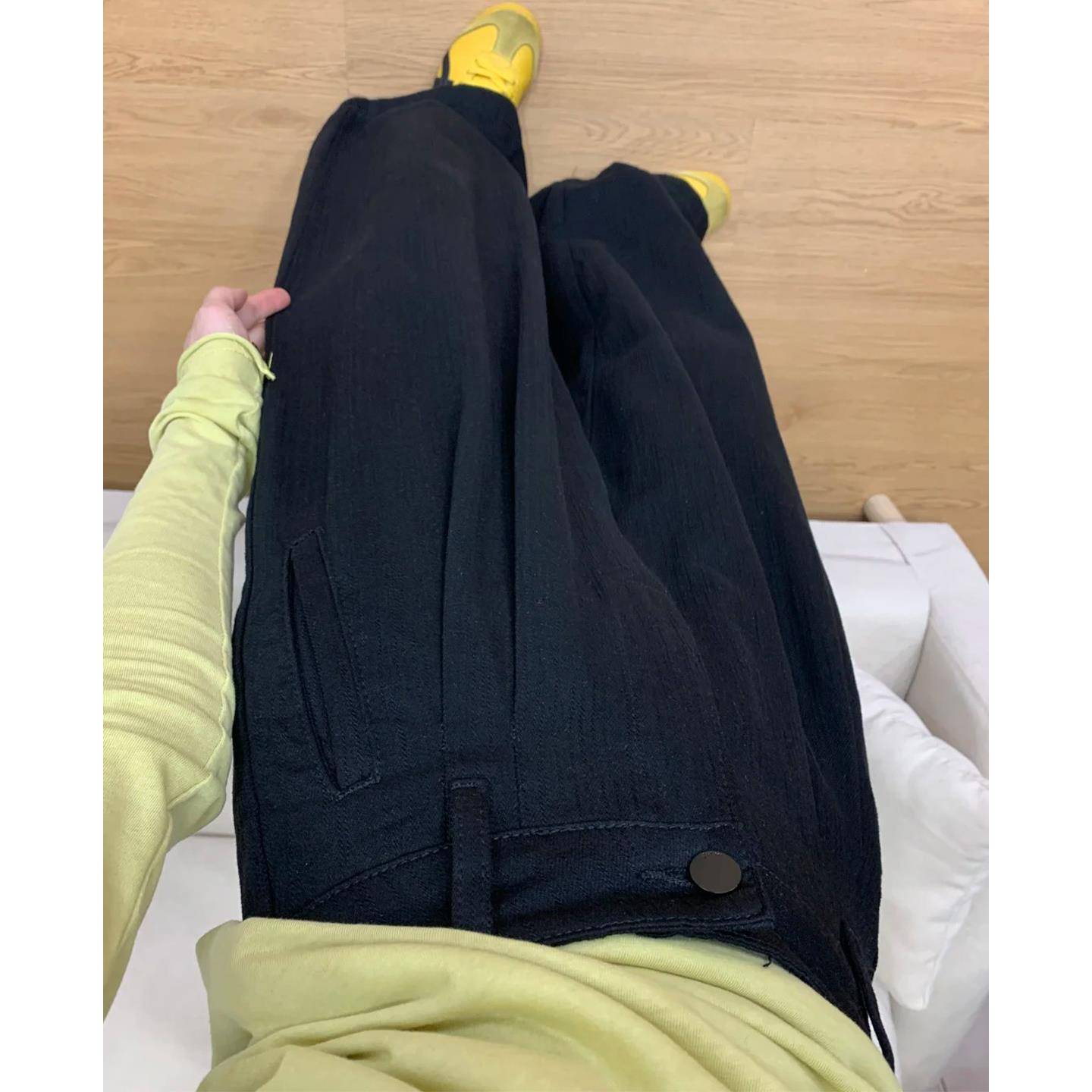 黑色裤子夏薄款女2025新款大码梨形身材显瘦宽松慵懒风阔腿牛仔裤