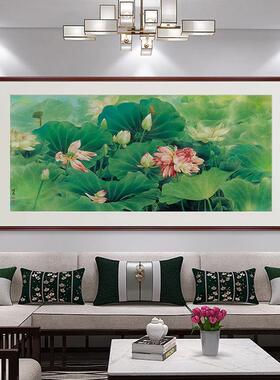 荷花客厅装饰画茶室书房餐厅过道挂画新中式国风沙发背景水墨壁画