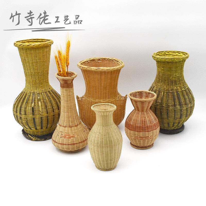 竹精编插花瓶插花小巧精美装饰拍摄道具用竹篓竹篮竹筐挂饰摆