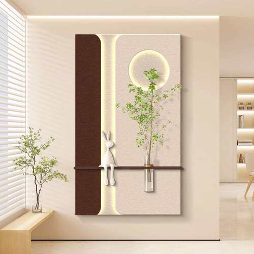 奶油风轻奢led灯入户玄关装饰画走廊过道挂画立体砂岩高级感壁画