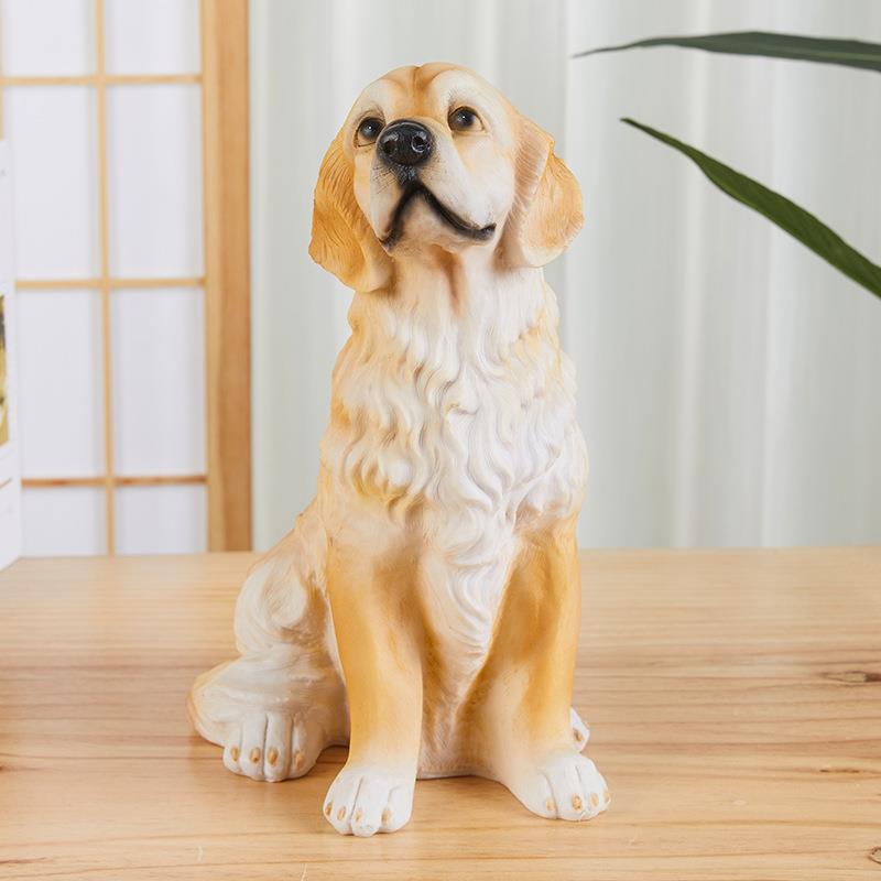 跨境仿真犬类动物家居摆件金毛雕塑创意户外花园装饰品树脂工艺品