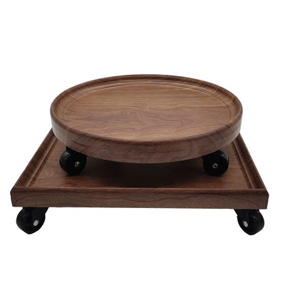 仿实木花架花盆景底座托盘带万向轮净化加湿器客厅可移动置物架