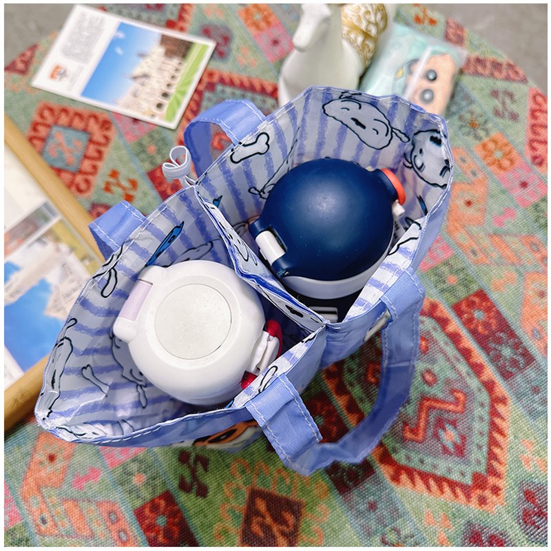 日系卡通双杯袋可翻转两用水杯史努比小新保温杯奶茶袋可手拎两杯