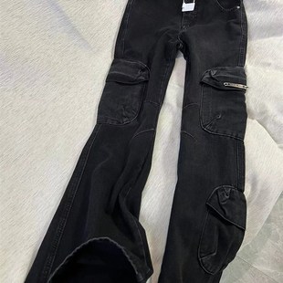 子复古水洗做旧微喇叭牛仔裤 裤 女潮 高阶重磅街头休闲工装 春秋新款