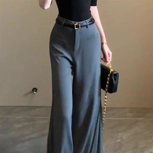 灰色西装裤女2025新款高级感垂感时尚气质窄版直筒阔腿喇叭裤子夏