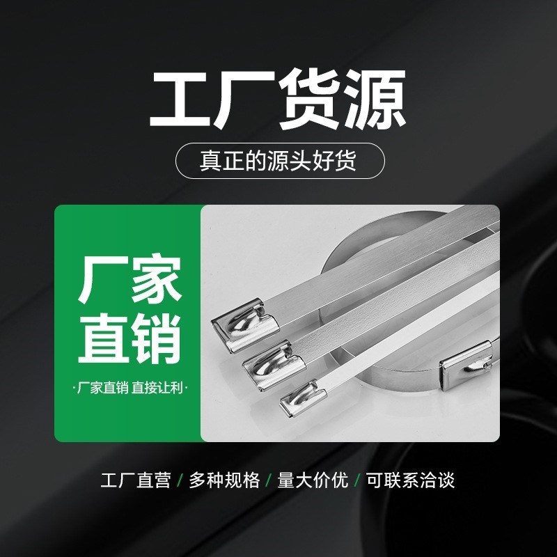 自锁式304不锈钢扎带7.9宽船用设备固定白钢金属防腐束线带耐高温