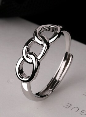 S925银 欧美几何扭转拼接型戒指 ins创意圆圈三环相扣开口指环女