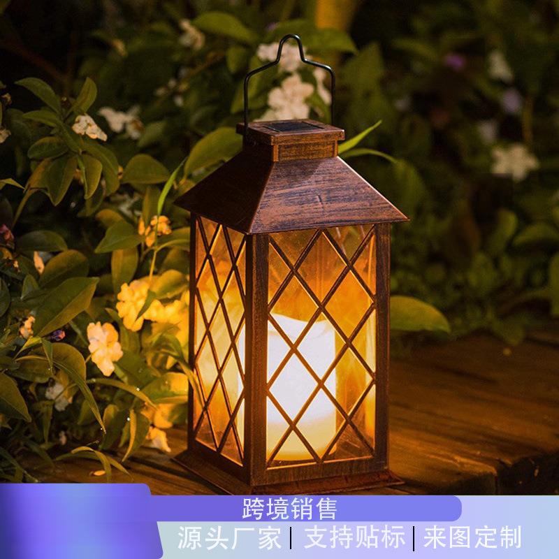 跨境爆款户外太阳能庭院灯蜡烛风灯花园坪景观装饰灯复古蜡烛灯