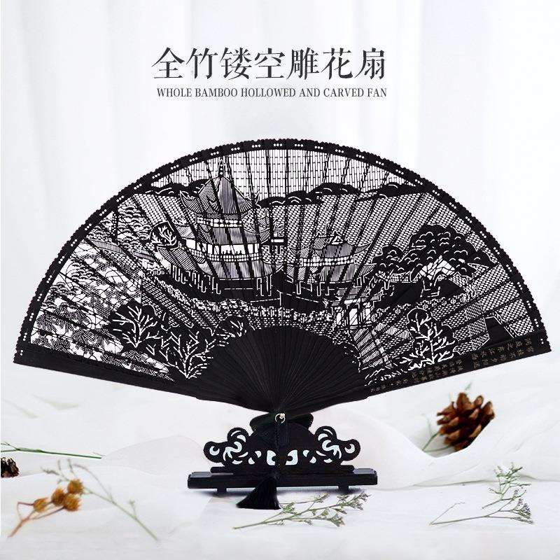 安吉厂家岳阳楼竹扇子竹子的骨架雕刻镂空景区畅销雕刻扇子图片
