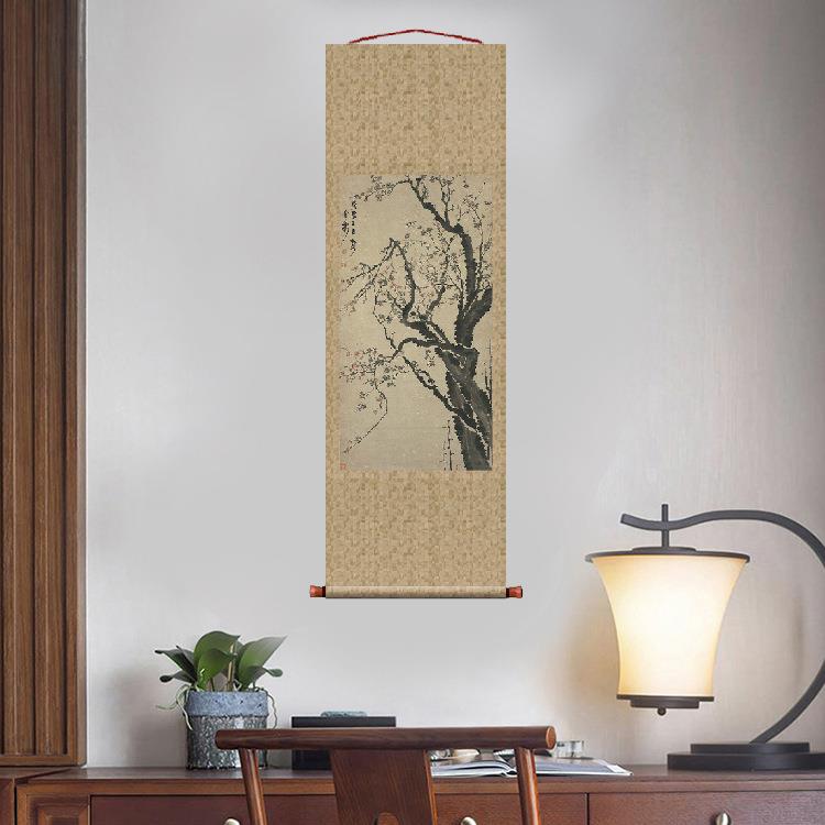 清金农梅花图轴挂轴条幅卷轴花鸟画名画复制品玄关画名人字画