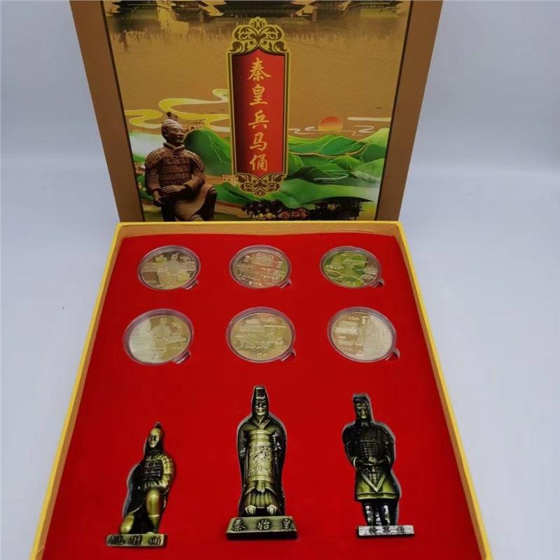 秦始皇兵马俑摆件纪念章工艺品直播会销新媒体造型收藏铜制