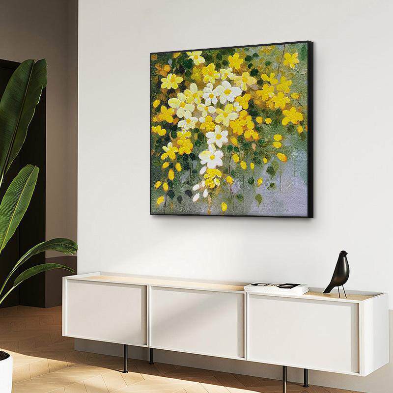 手工砂岩厚油肌理画 立体实物装饰画 铝合金边框 餐厅挂画菊花357