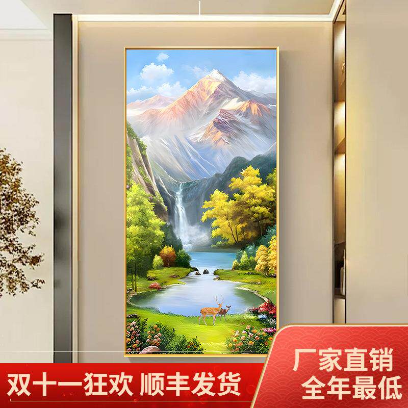 日照金山挂画玄关画油画聚宝山水画高级感风景走廊过道装饰正对门