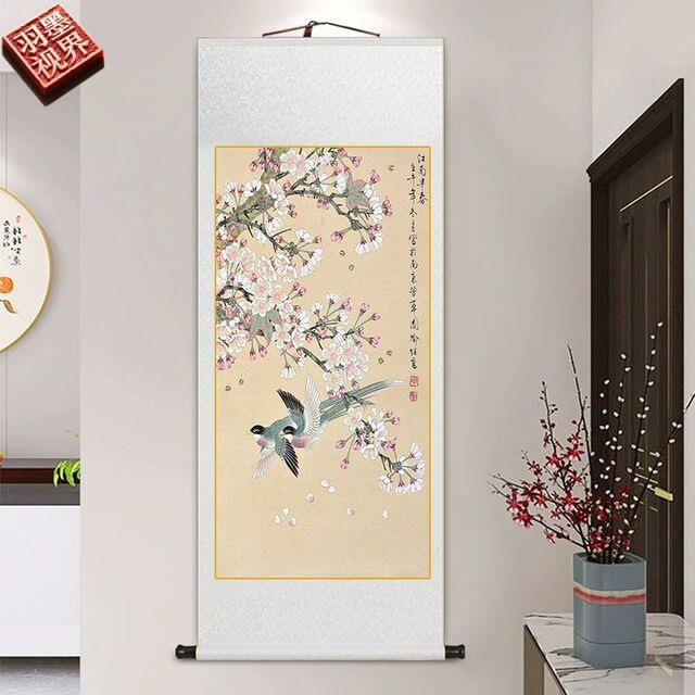 中式花鸟喜鹊国画古典卷轴挂画客厅书房玄关装饰画中国风茶室壁画