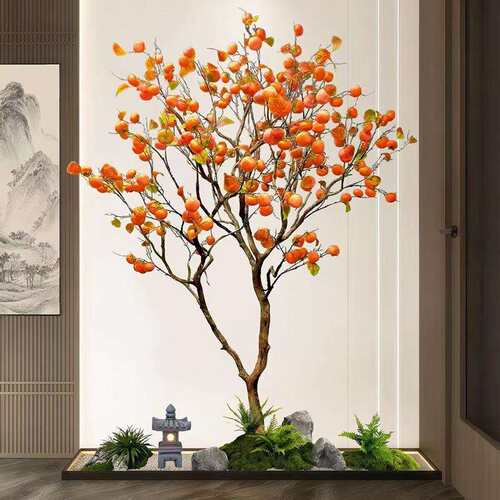 仿真柿子树室内大型绿植装饰植物商场酒店餐厅橱窗造景植物假树