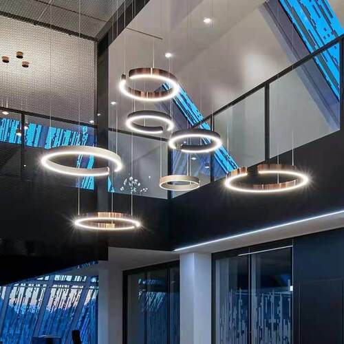后现代简约客厅灯创意酒店展厅别墅C形装饰吊灯圆环餐厅卧室led灯