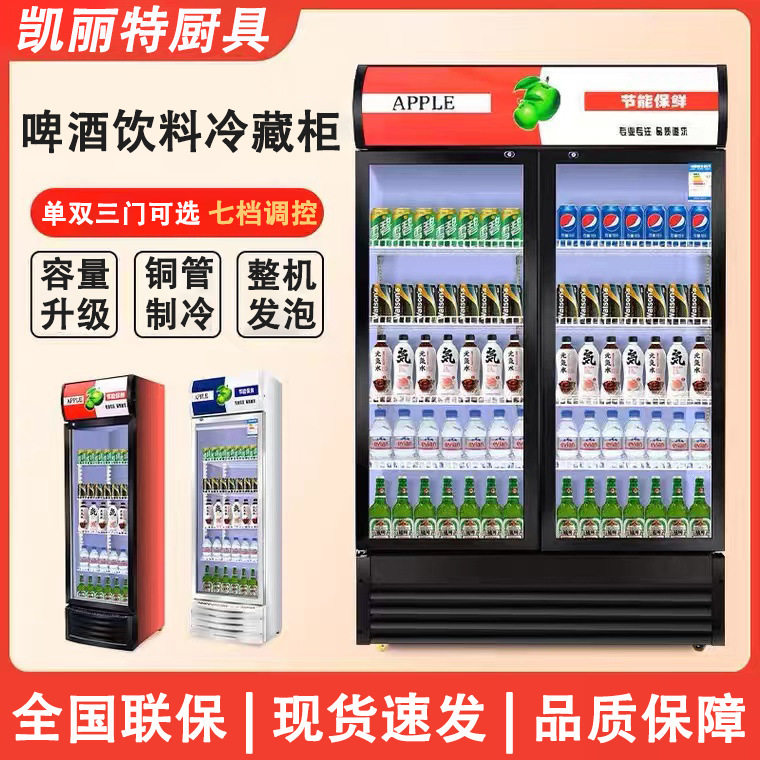 饮料展示柜啤酒柜商用冷藏冰柜双开门冷饮柜单门冷藏立式保鲜柜