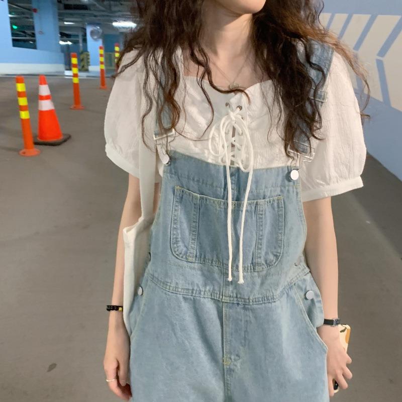 春季韩版2025新款显高显瘦高腰宽松减龄水洗长裤牛仔背带裤女学生