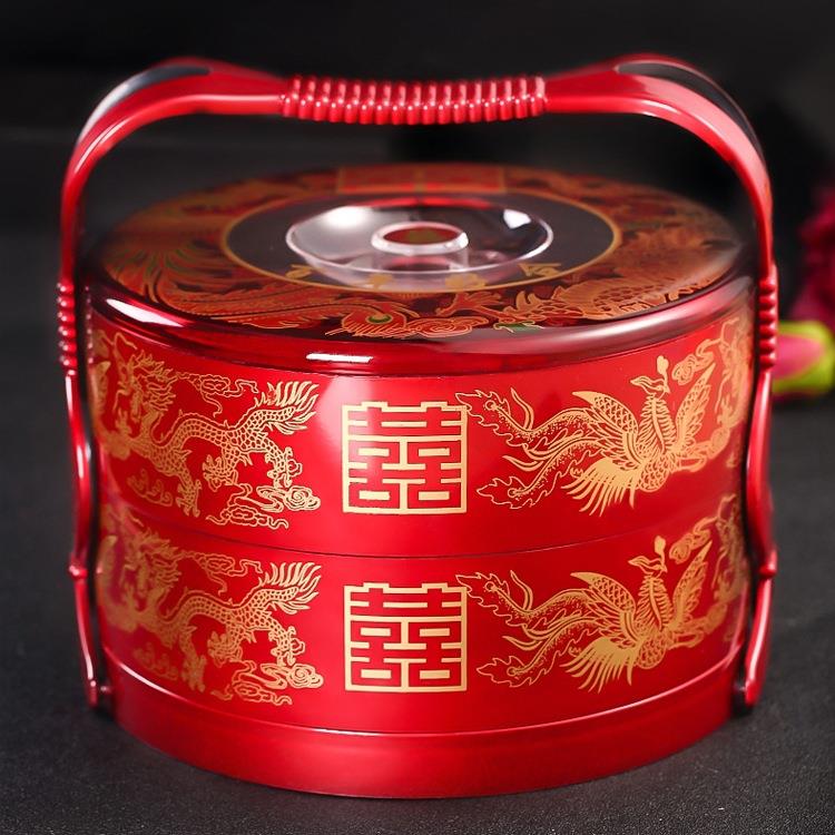结婚手提食盒双层饺子盒红色婚庆分格果盒大号饭盒蓝子新娘陪嫁妆