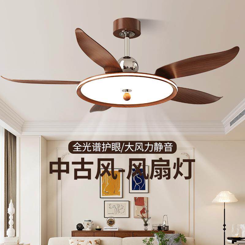 直叶吊扇灯餐厅吊灯2025新款高级感电扇灯中山灯具客厅卧室风扇灯