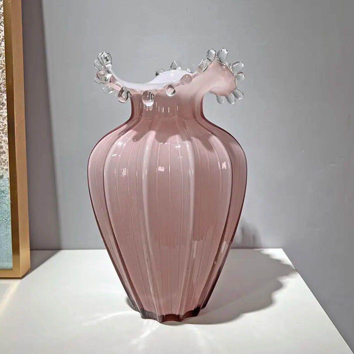 水滴浪花琉璃瓶条纹波浪玫瑰百合手工玻璃花瓶插花器摆件