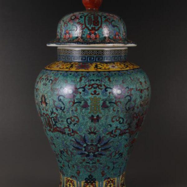 古董乾隆罐子缠枝清福寿纹物收藏老盖仿古瓷器罐珐琅彩将军做旧罐