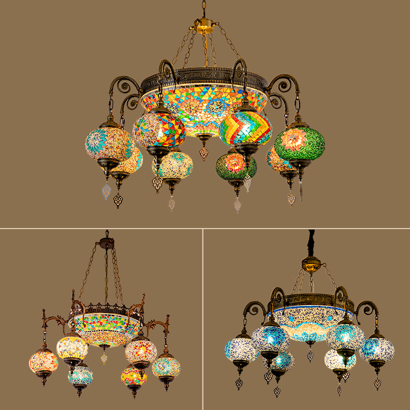 新疆餐厅吊灯g彩色玻璃泰式土耳其阿拉伯异域风格包间大厅客厅吊