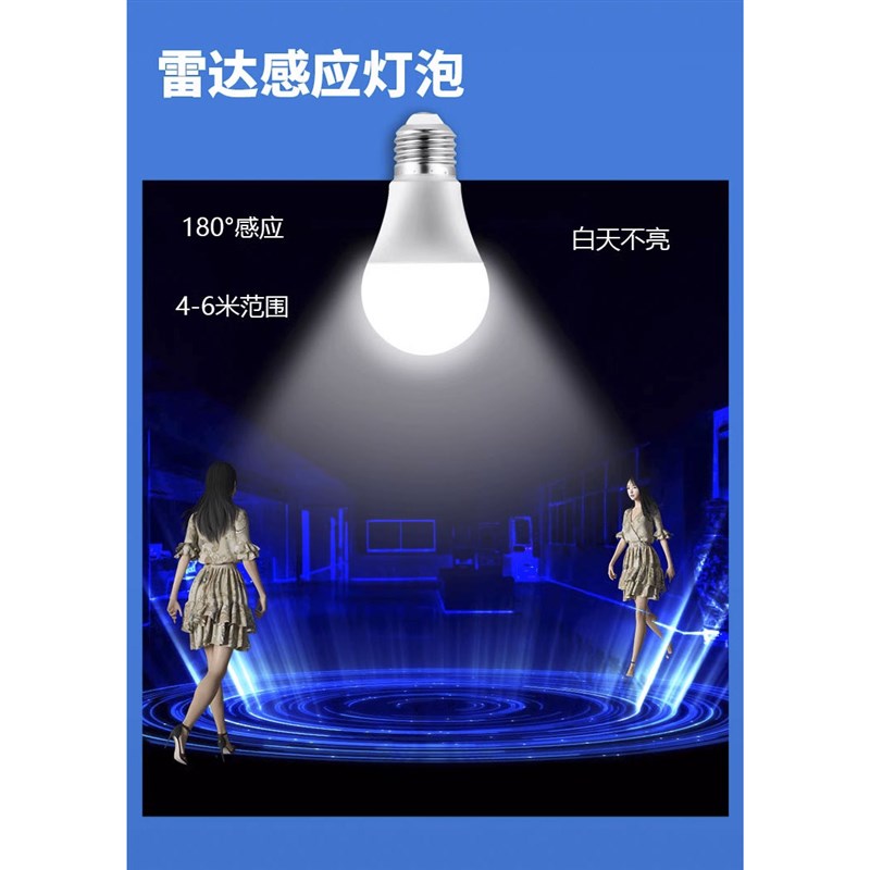 楼道感应灯带插头线人体感应过道光控红外线雷达楼梯走廊led灯泡