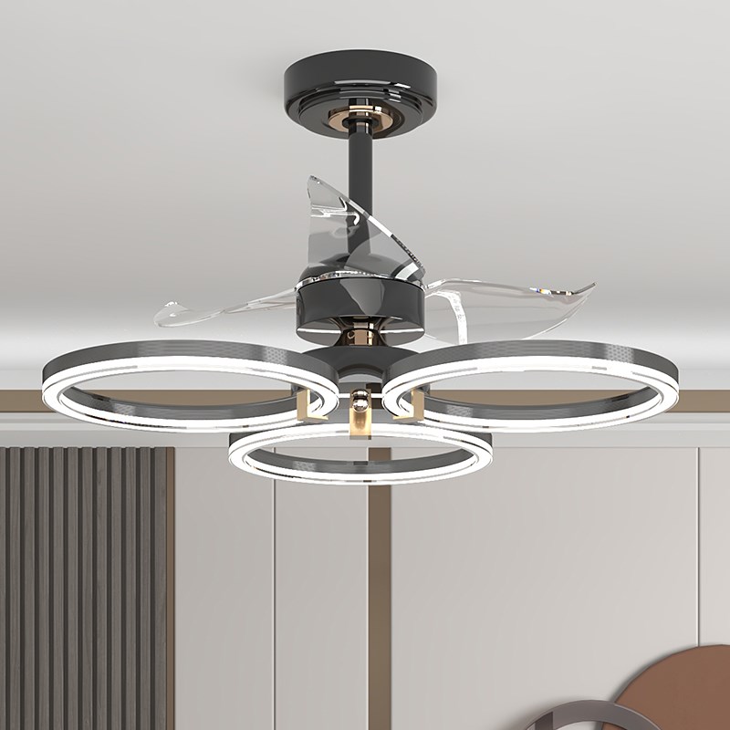 餐厅风扇灯简约现代卧室隐形吊扇灯北欧创意轻奢客厅新款圈圈灯具