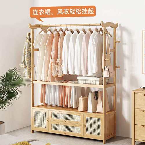 落地衣架卧室出租房家用室内挂衣服架子实木收纳置物架简易衣帽架