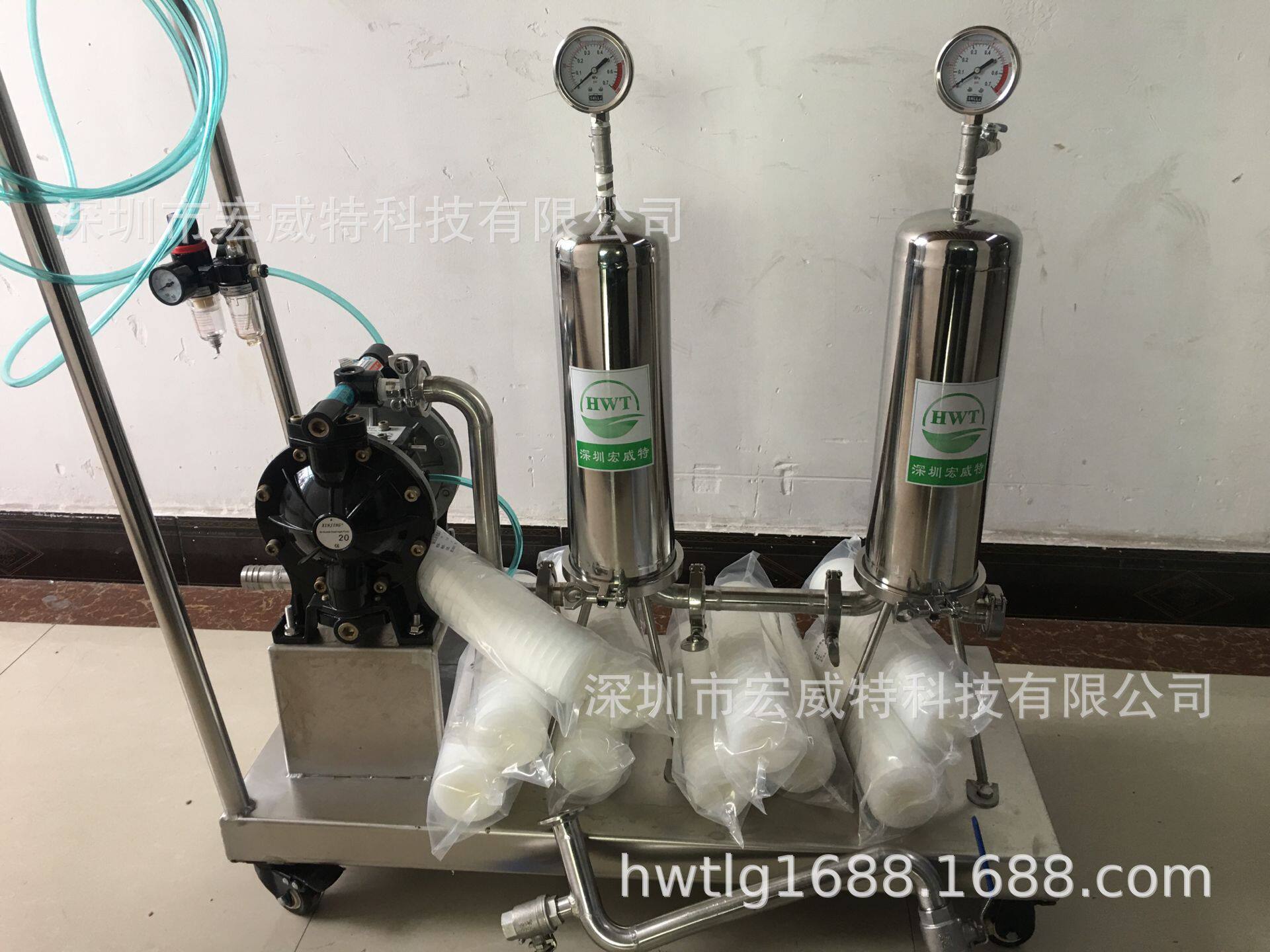 不锈钢便携式手推车精密过滤器高粘力胶水手推车移动过滤器