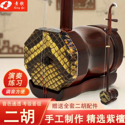 青歌E25二胡乐器紫檀材质初学者演奏考级成人儿童通用民族乐器
