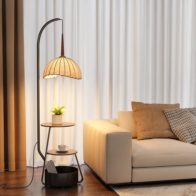 法式落地灯客厅卧室沙发置物架中古复古侘寂风氛S围床头柜台灯一